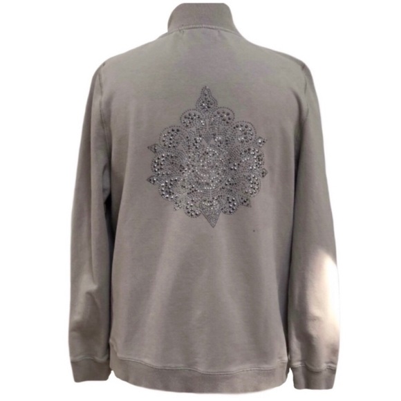 BCBG Studded Mandala Lightweight Zip Sweatshirt - Picture 2 of 16